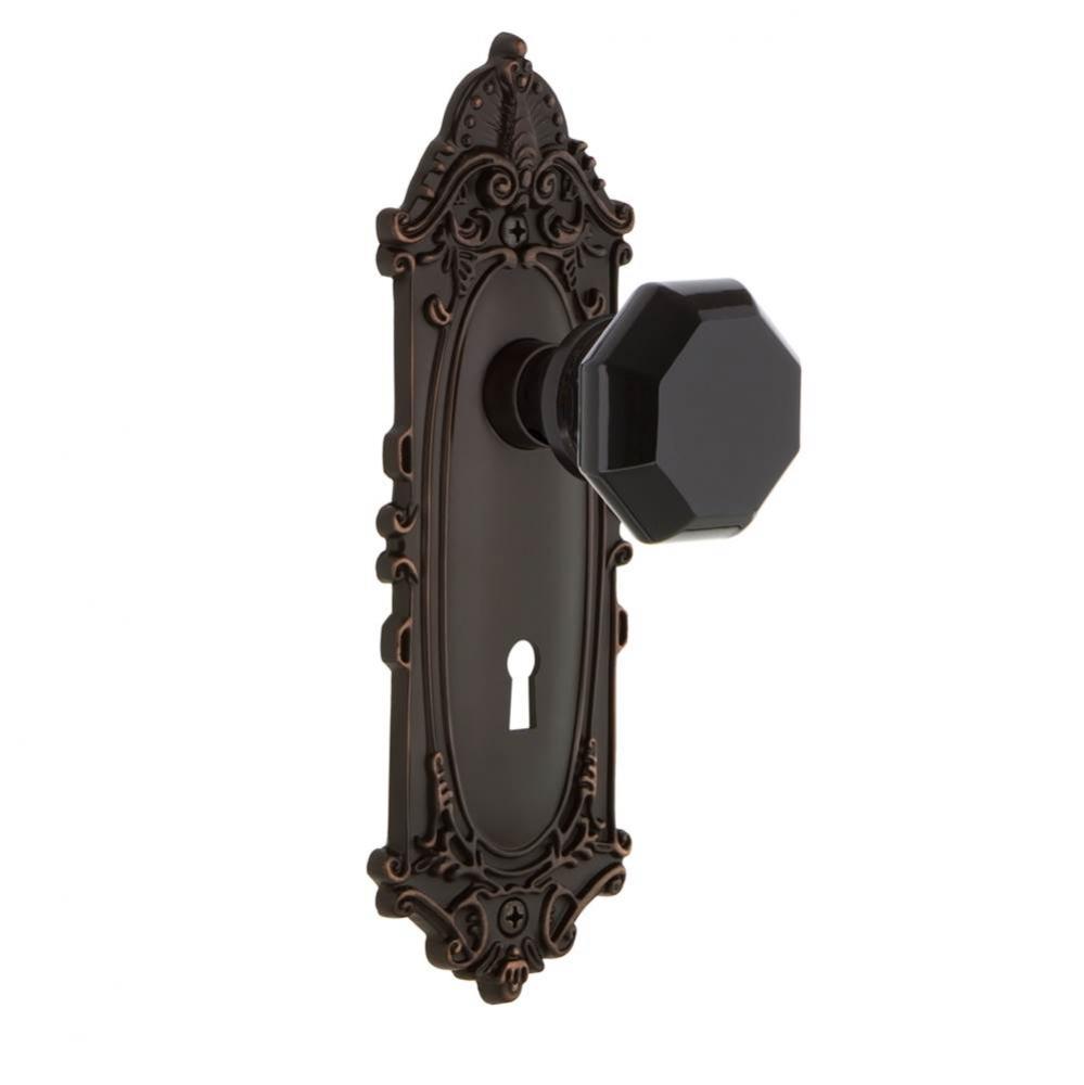 Nostalgic Warehouse Victorian Plate with Keyhole Privacy Waldorf Black Door Knob in Timeless Bronz