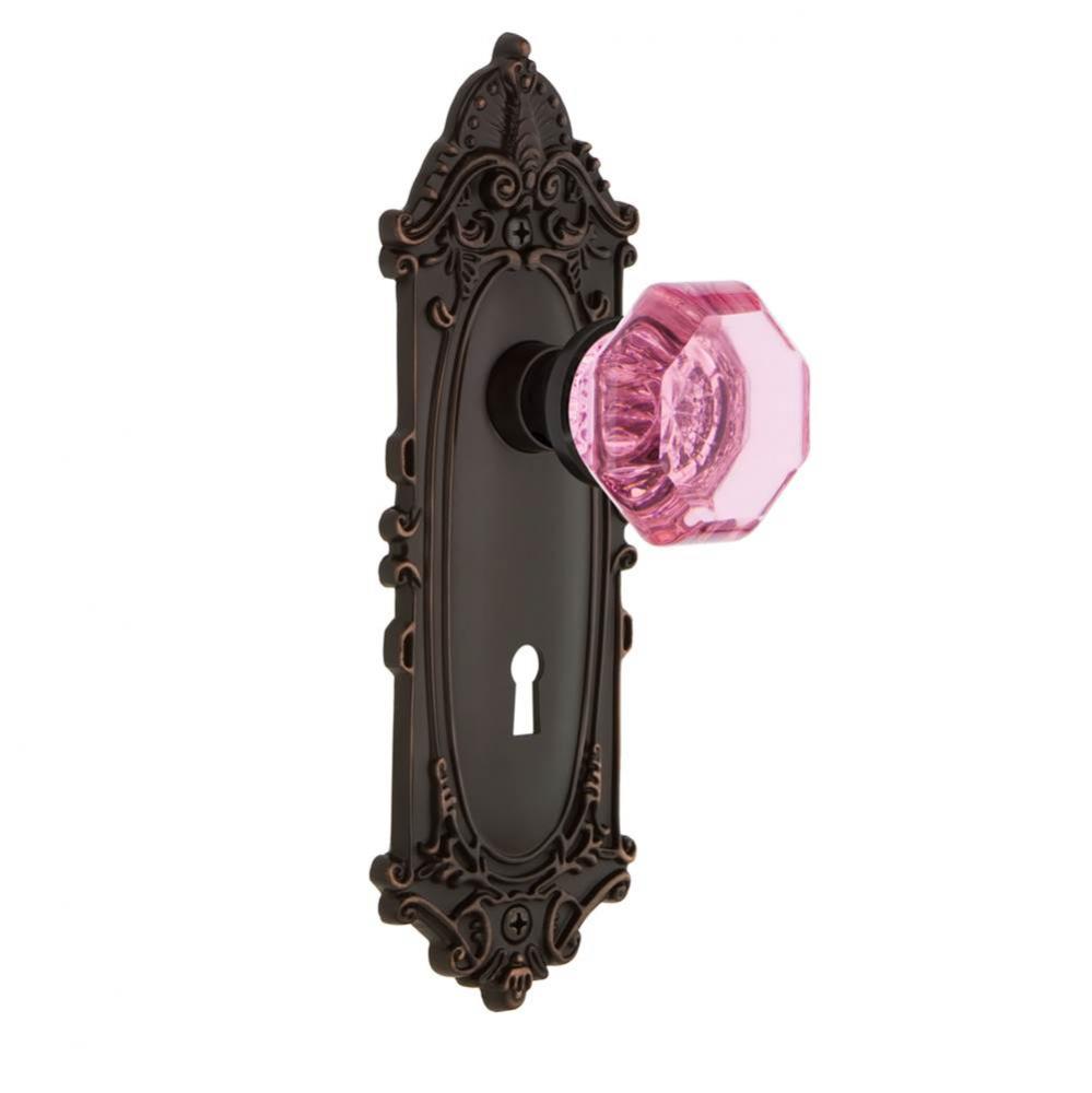 Nostalgic Warehouse Victorian Plate with Keyhole Privacy Waldorf Pink Door Knob in Timeless Bronze