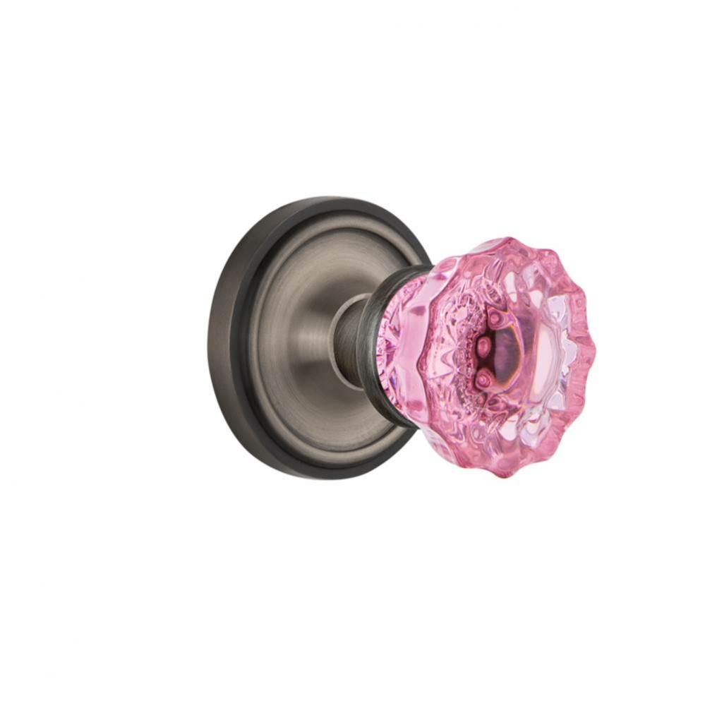 Nostalgic Warehouse Classic Rosette Interior Mortise Crystal Pink Glass Door Knob in Antique Pewte