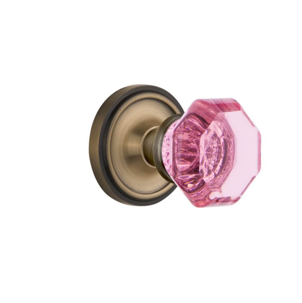 Nostalgic Warehouse Classic Rosette Interior Mortise Waldorf Pink Door Knob in Antique Brass