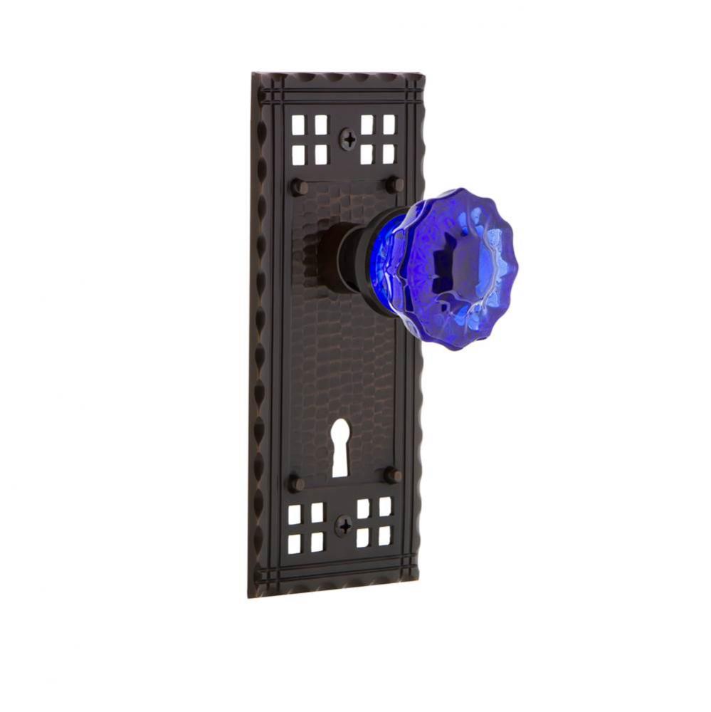 Nostalgic Warehouse Craftsman Plate Interior Mortise Crystal Cobalt Glass Door Knob in Timeless Br