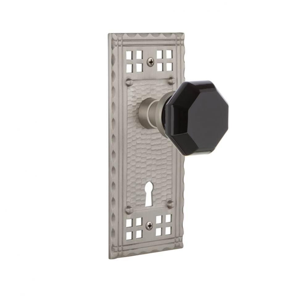 Nostalgic Warehouse Craftsman Plate Interior Mortise Waldorf Black Door Knob in Satin Nickel