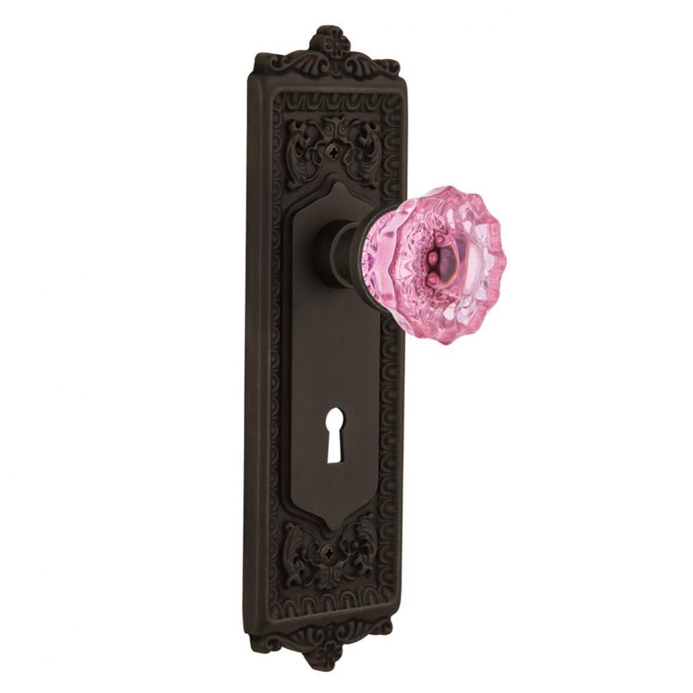Nostalgic Warehouse Egg & Dart Plate Interior Mortise Crystal Pink Glass Door Knob in Oil-Rubb