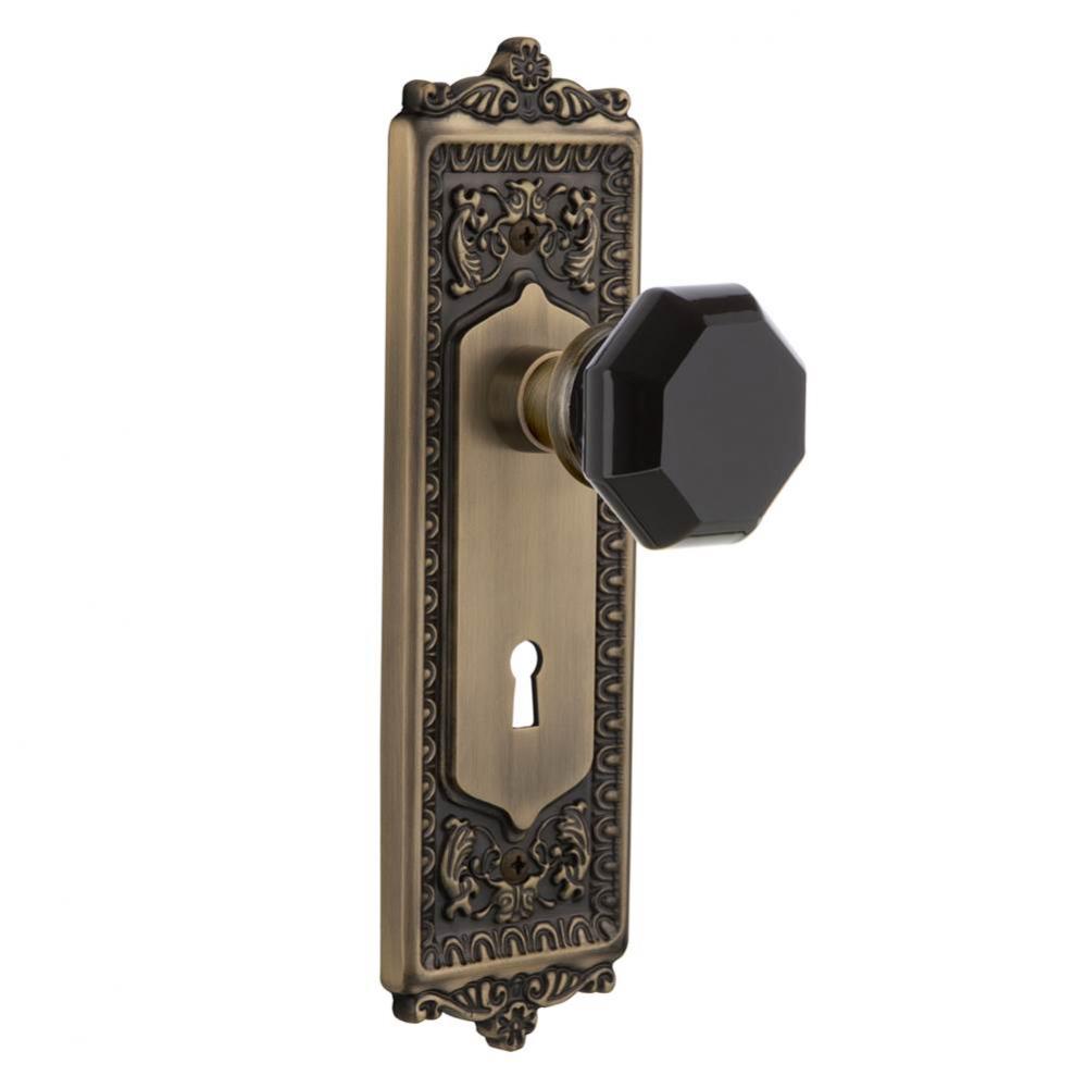 Nostalgic Warehouse Egg & Dart Plate Interior Mortise Waldorf Black Door Knob in Antique Brass