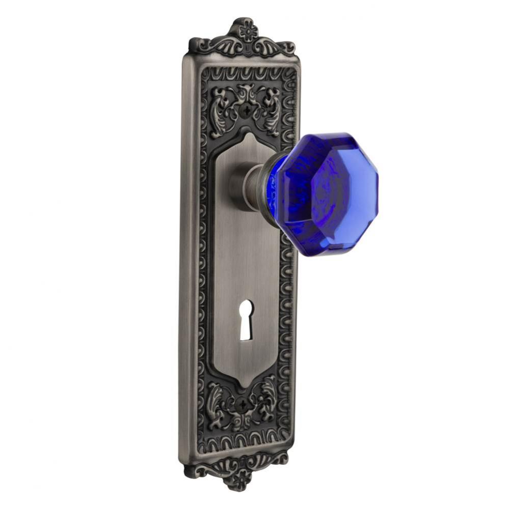 Nostalgic Warehouse Egg & Dart Plate Interior Mortise Waldorf Cobalt Door Knob in Antique Pewt