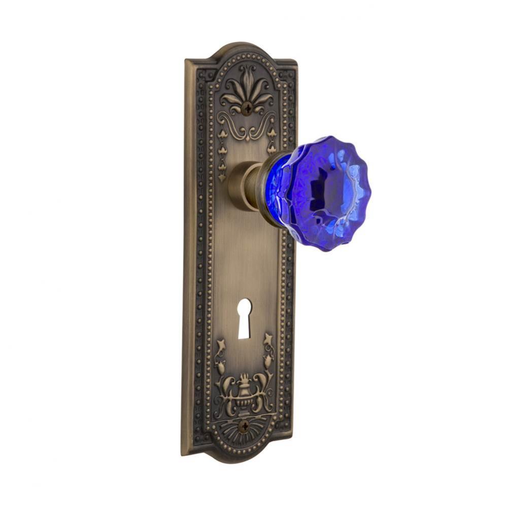 Nostalgic Warehouse Meadows Plate Interior Mortise Crystal Cobalt Glass Door Knob in Antique Brass