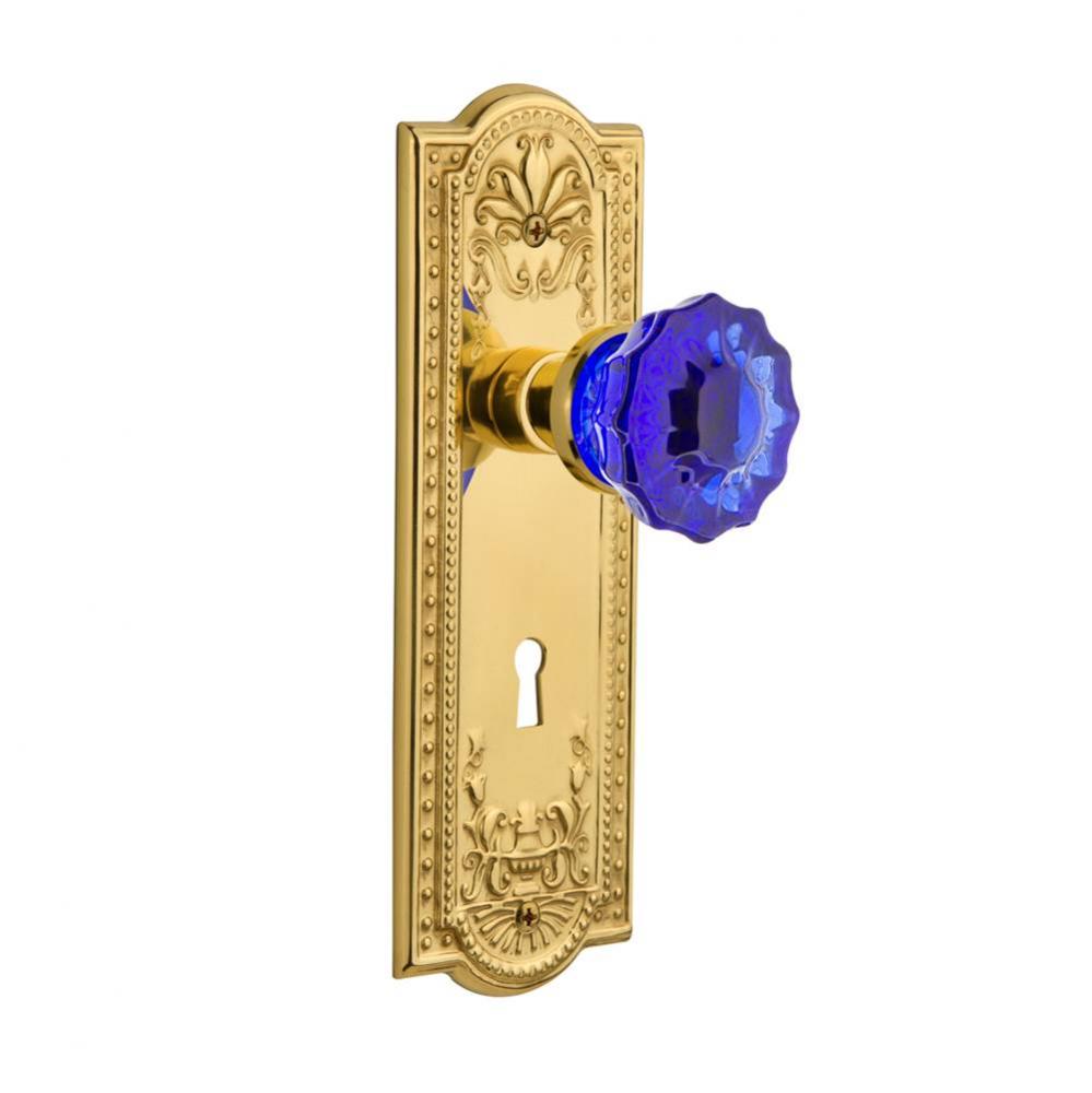 Nostalgic Warehouse Meadows Plate Interior Mortise Crystal Cobalt Glass Door Knob in Unlaquered Br