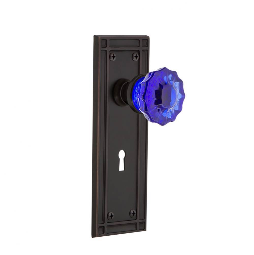 Nostalgic Warehouse Mission Plate Interior Mortise Crystal Cobalt Glass Door Knob in Timeless Bron