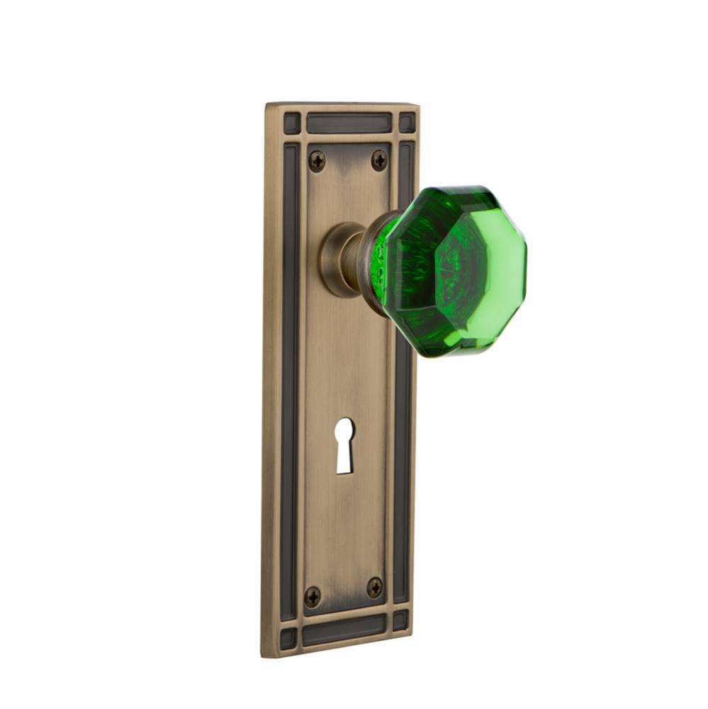 Nostalgic Warehouse Mission Plate Interior Mortise Waldorf Emerald Door Knob in Antique Brass