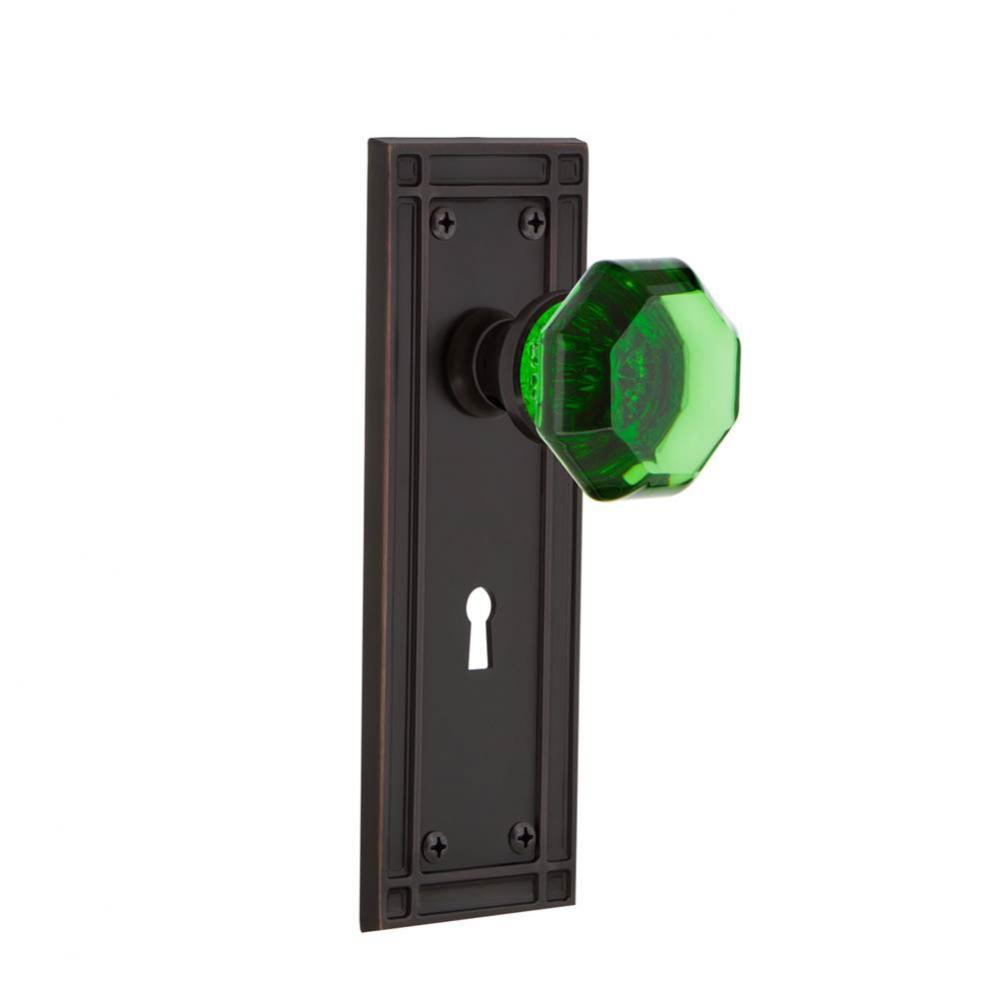 Nostalgic Warehouse Mission Plate Interior Mortise Waldorf Emerald Door Knob in Timeless Bronze