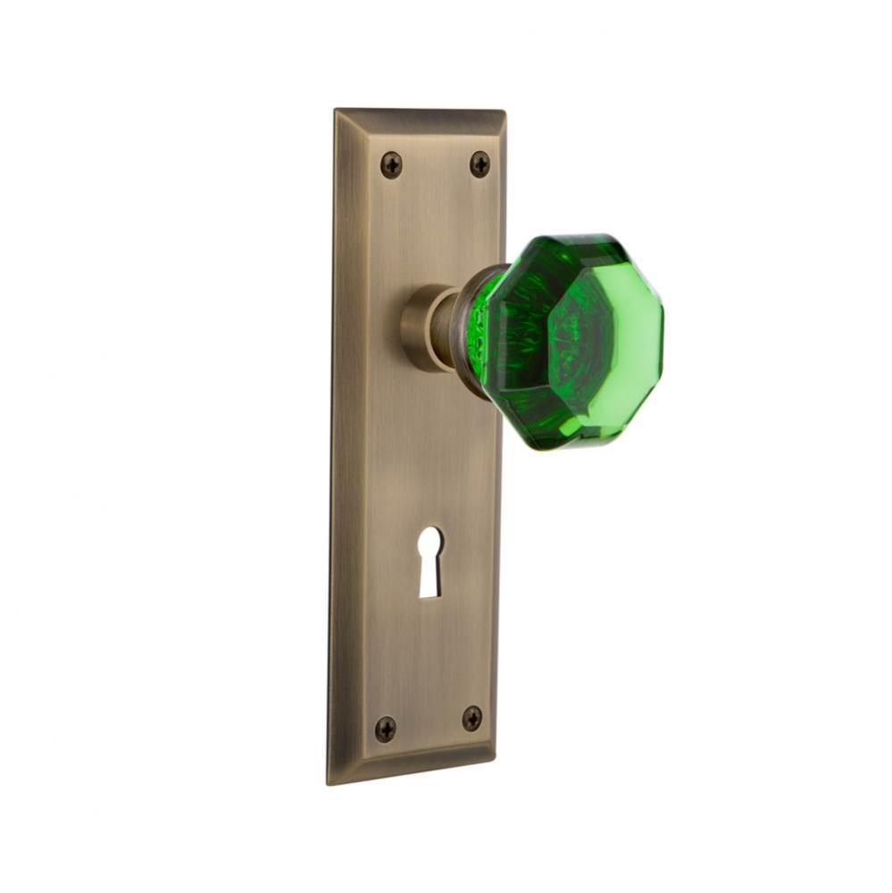 Nostalgic Warehouse New York Plate Interior Mortise Waldorf Emerald Door Knob in Antique Brass