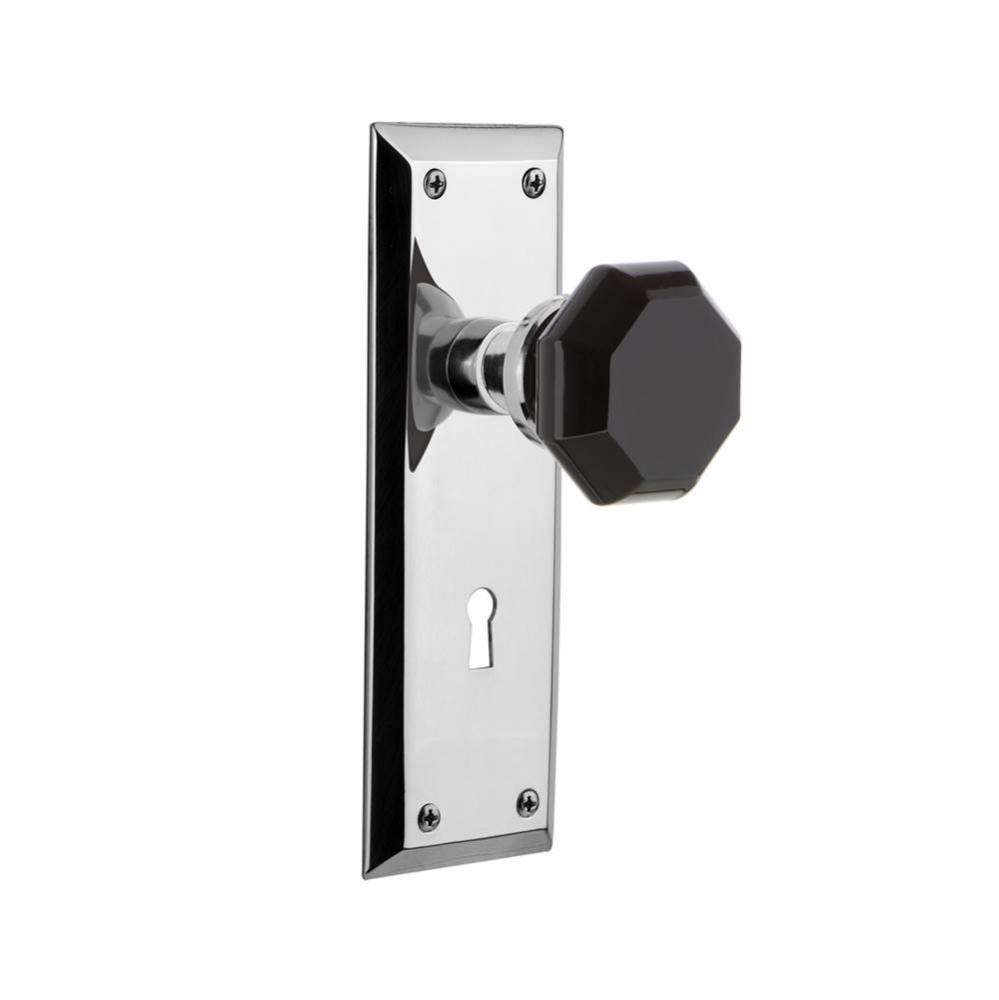 Nostalgic Warehouse New York Plate Interior Mortise Waldorf Black Door Knob in Bright Chrome