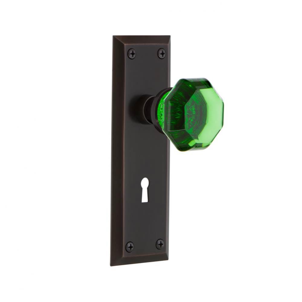 Nostalgic Warehouse New York Plate Interior Mortise Waldorf Emerald Door Knob in Timeless Bronze