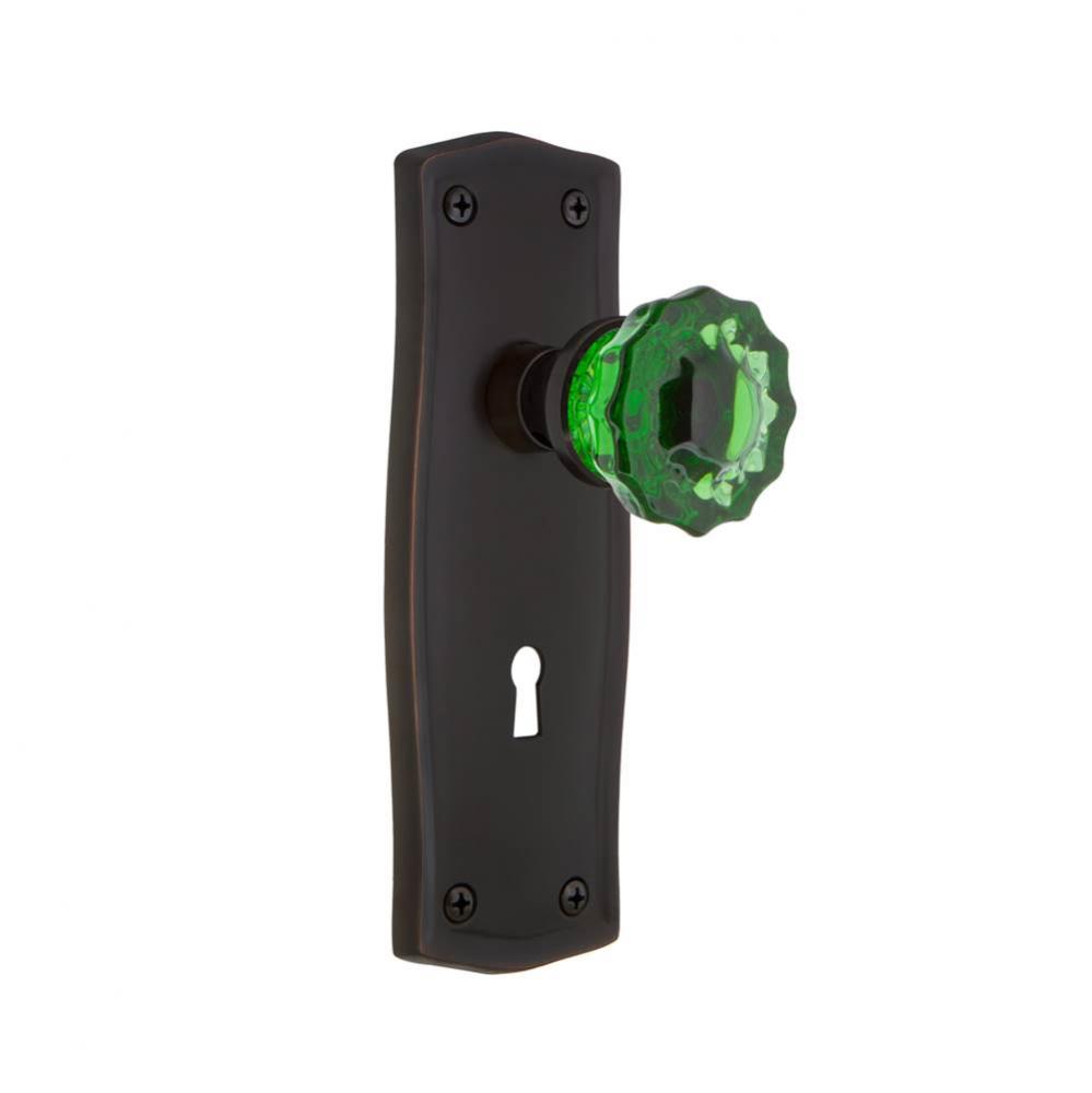 Nostalgic Warehouse Prairie Plate Interior Mortise Crystal Emerald Glass Door Knob in Timeless Bro