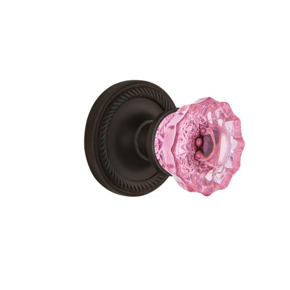 Nostalgic Warehouse Rope Rosette Interior Mortise Crystal Pink Glass Door Knob in Oil-Rubbed Bronz