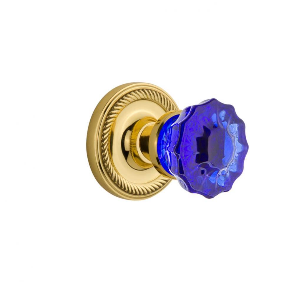 Nostalgic Warehouse Rope Rosette Interior Mortise Crystal Cobalt Glass Door Knob in Polished Brass