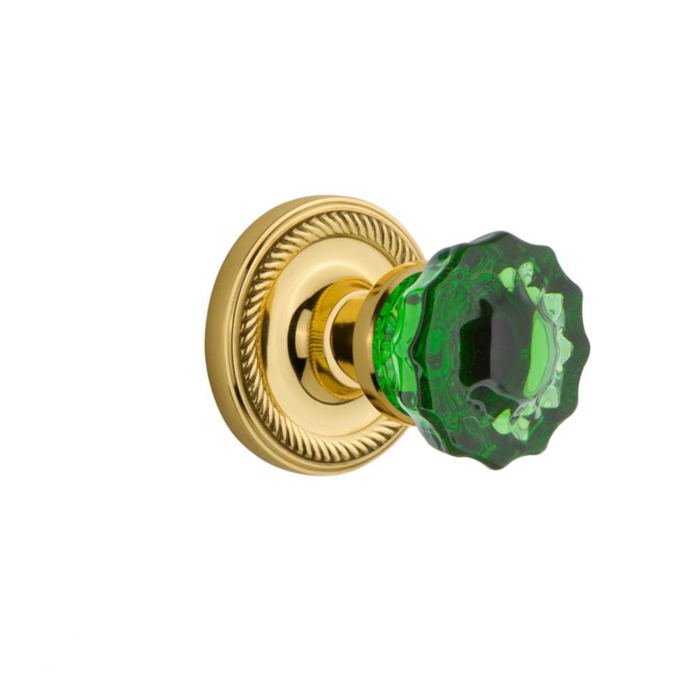 Nostalgic Warehouse Rope Rosette Interior Mortise Crystal Emerald Glass Door Knob in Unlaquered Br
