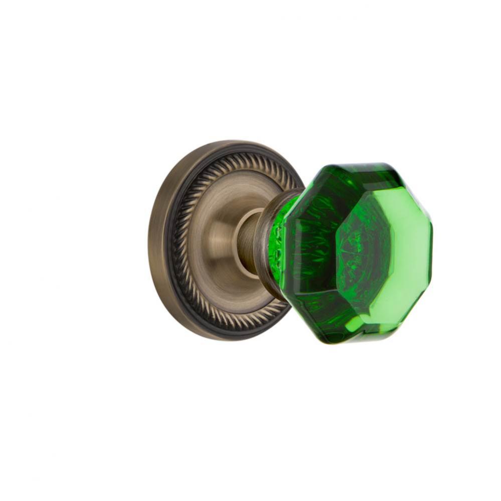 Nostalgic Warehouse Rope Rosette Interior Mortise Waldorf Emerald Door Knob in Antique Brass