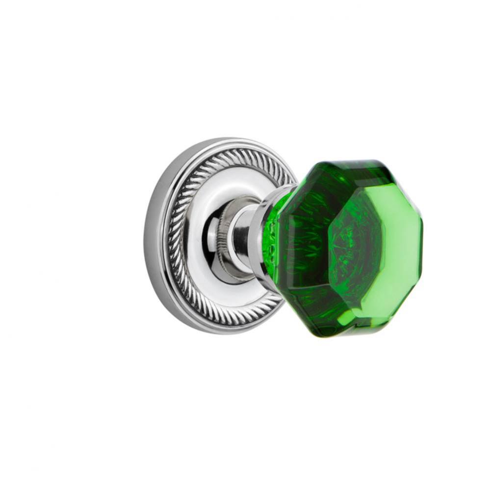 Nostalgic Warehouse Rope Rosette Interior Mortise Waldorf Emerald Door Knob in Bright Chrome
