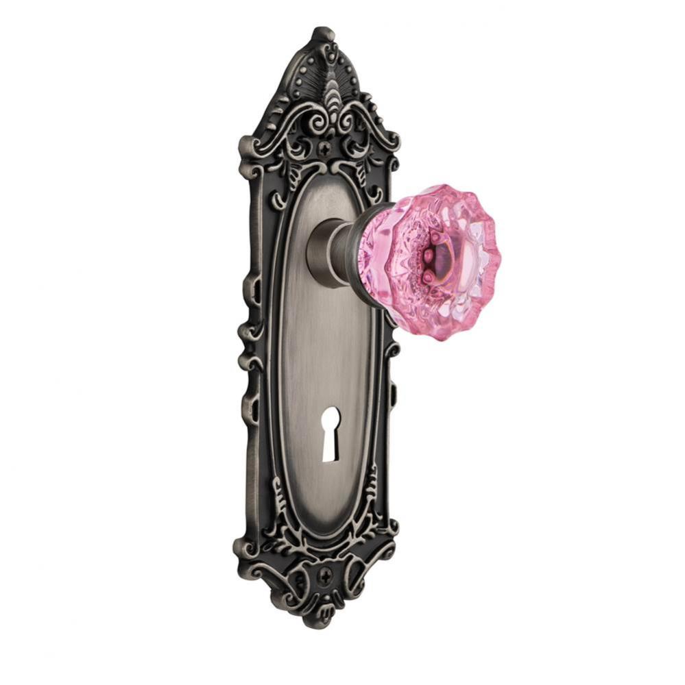 Nostalgic Warehouse Victorian Plate Interior Mortise Crystal Pink Glass Door Knob in Antique Pewte