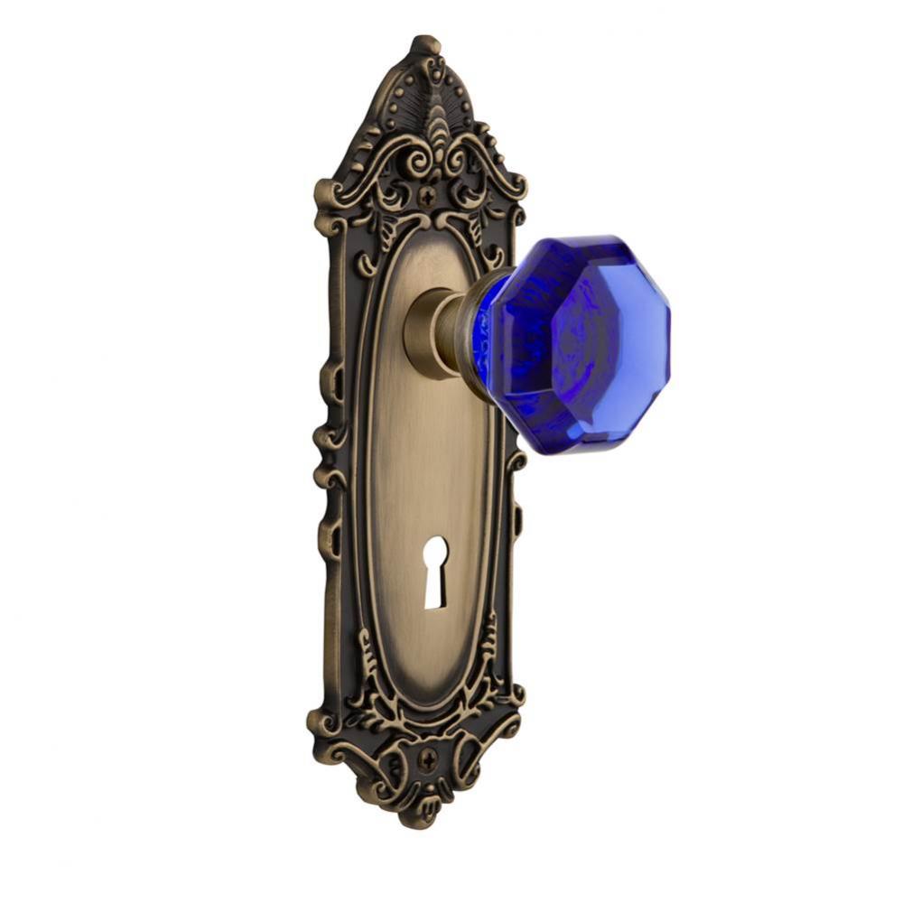 Nostalgic Warehouse Victorian Plate Interior Mortise Waldorf Cobalt Door Knob in Antique Brass