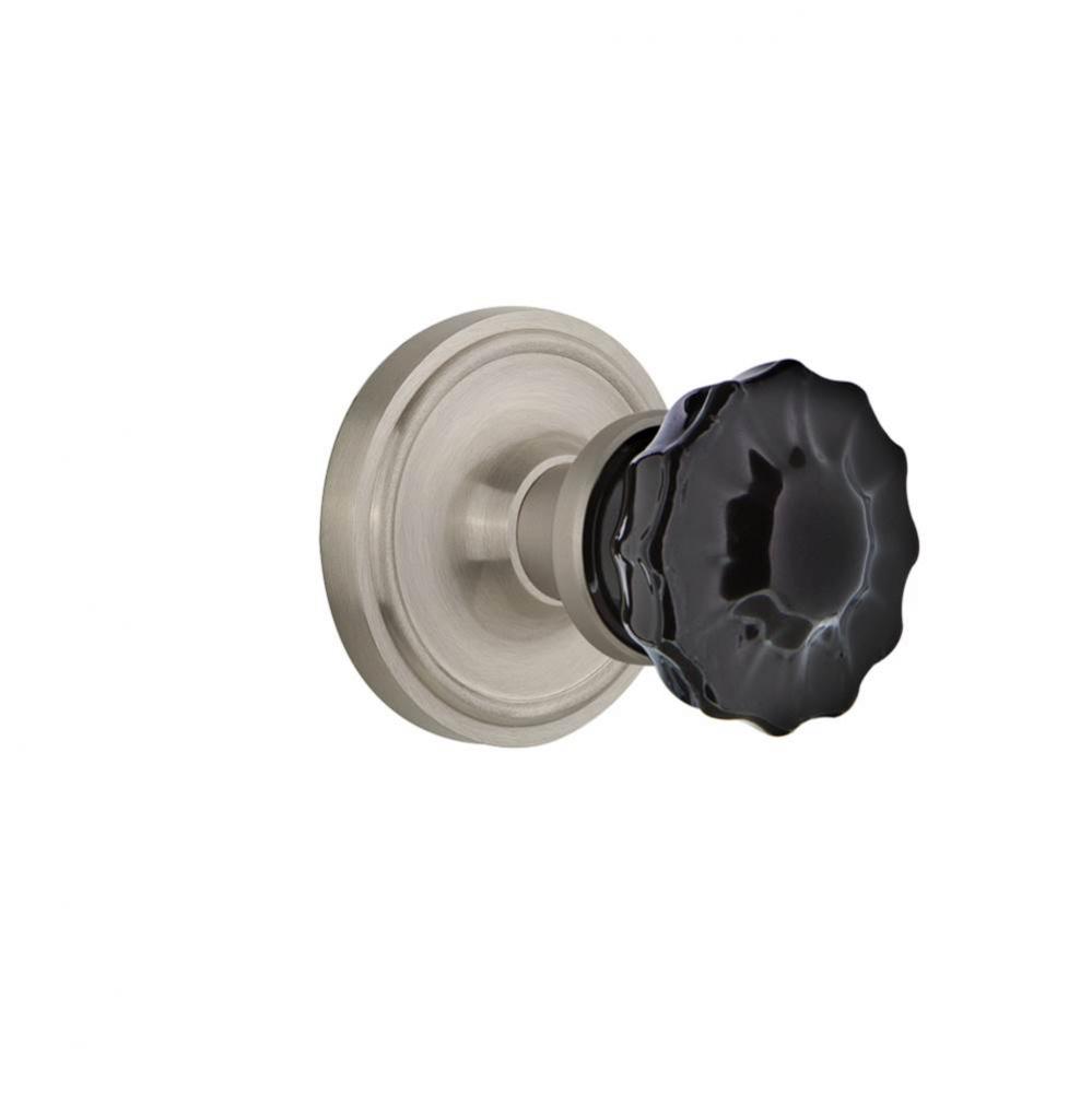 Nostalgic Warehouse Classic Rosette Passage Crystal Black Glass Door Knob in Satin Nickel