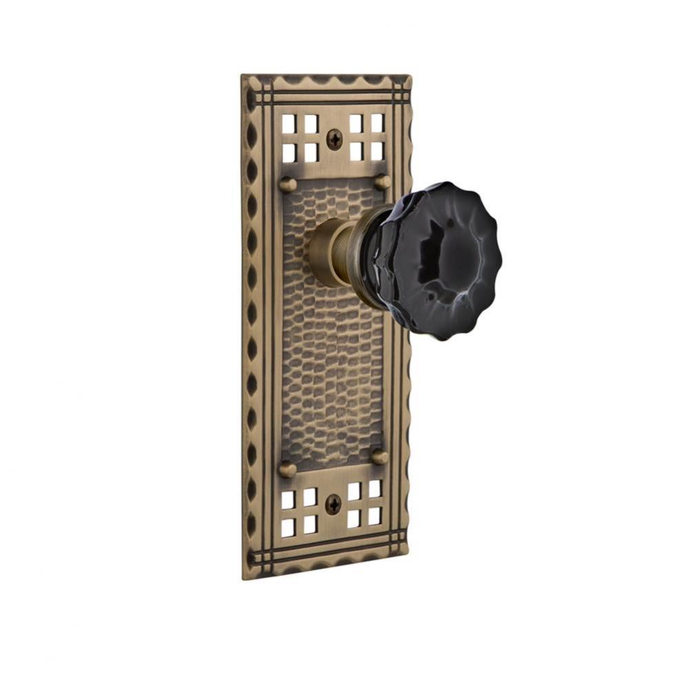 Nostalgic Warehouse Craftsman Plate Passage Crystal Black Glass Door Knob in Antique Brass