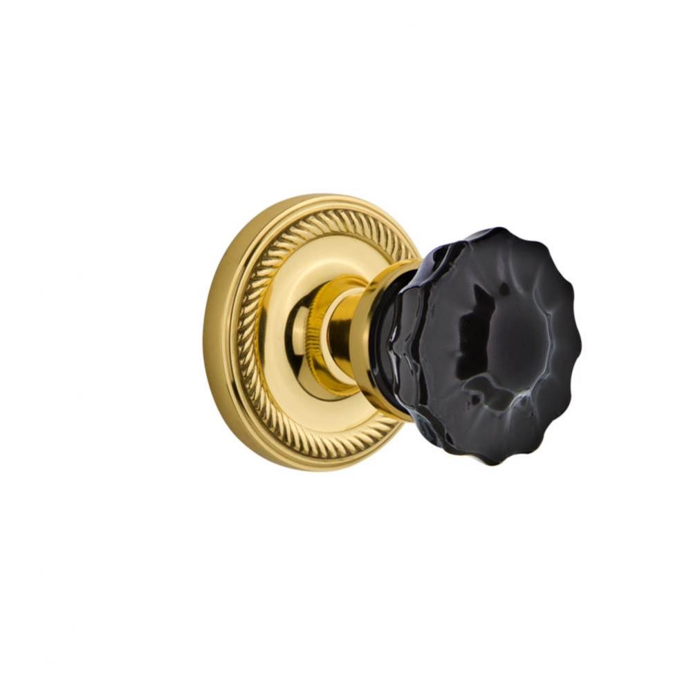 Nostalgic Warehouse Rope Rosette Passage Crystal Black Glass Door Knob in Polished Brass