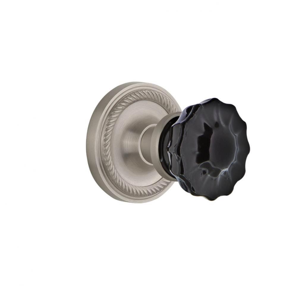 Nostalgic Warehouse Rope Rosette Passage Crystal Black Glass Door Knob in Satin Nickel