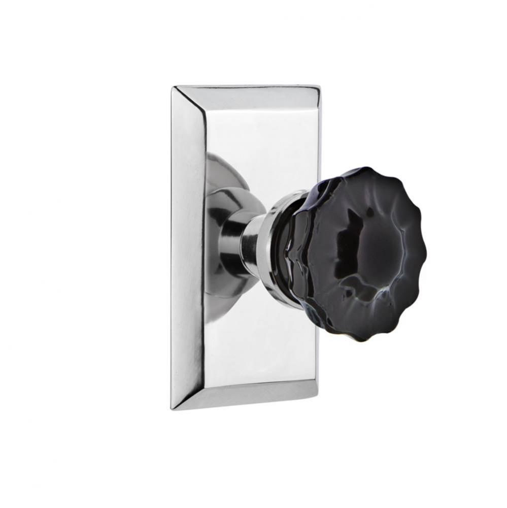 Nostalgic Warehouse Studio Plate Passage Crystal Black Glass Door Knob in Bright Chrome