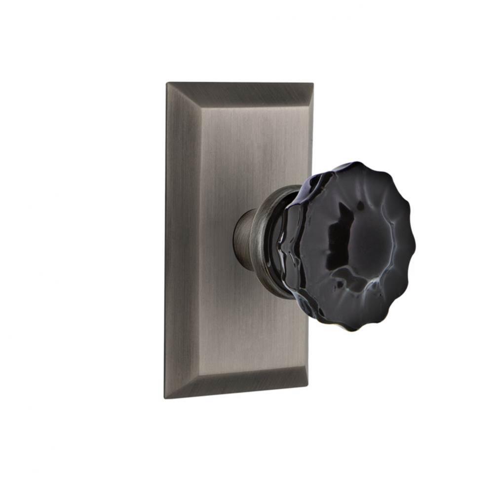 Nostalgic Warehouse Studio Plate Passage Crystal Black Glass Door Knob in Antique Pewter