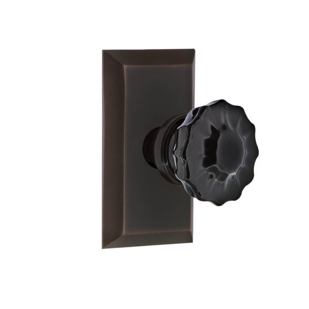 Nostalgic Warehouse Studio Plate Passage Crystal Black Glass Door Knob in Timeless Bronze