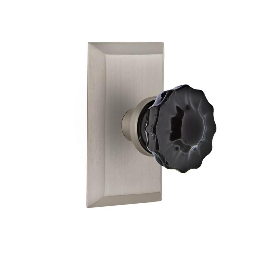 Nostalgic Warehouse Studio Plate Passage Crystal Black Glass Door Knob in Satin Nickel