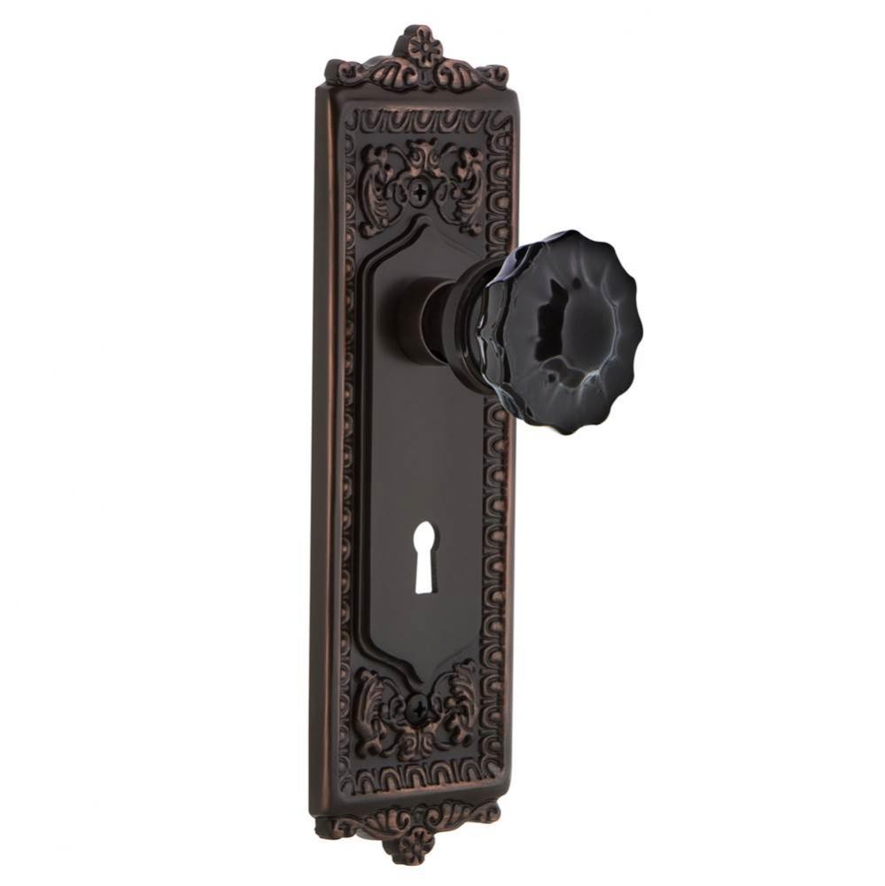 Nostalgic Warehouse Egg & Dart Plate with Keyhole Passage Crystal Black Glass Door Knob in Tim