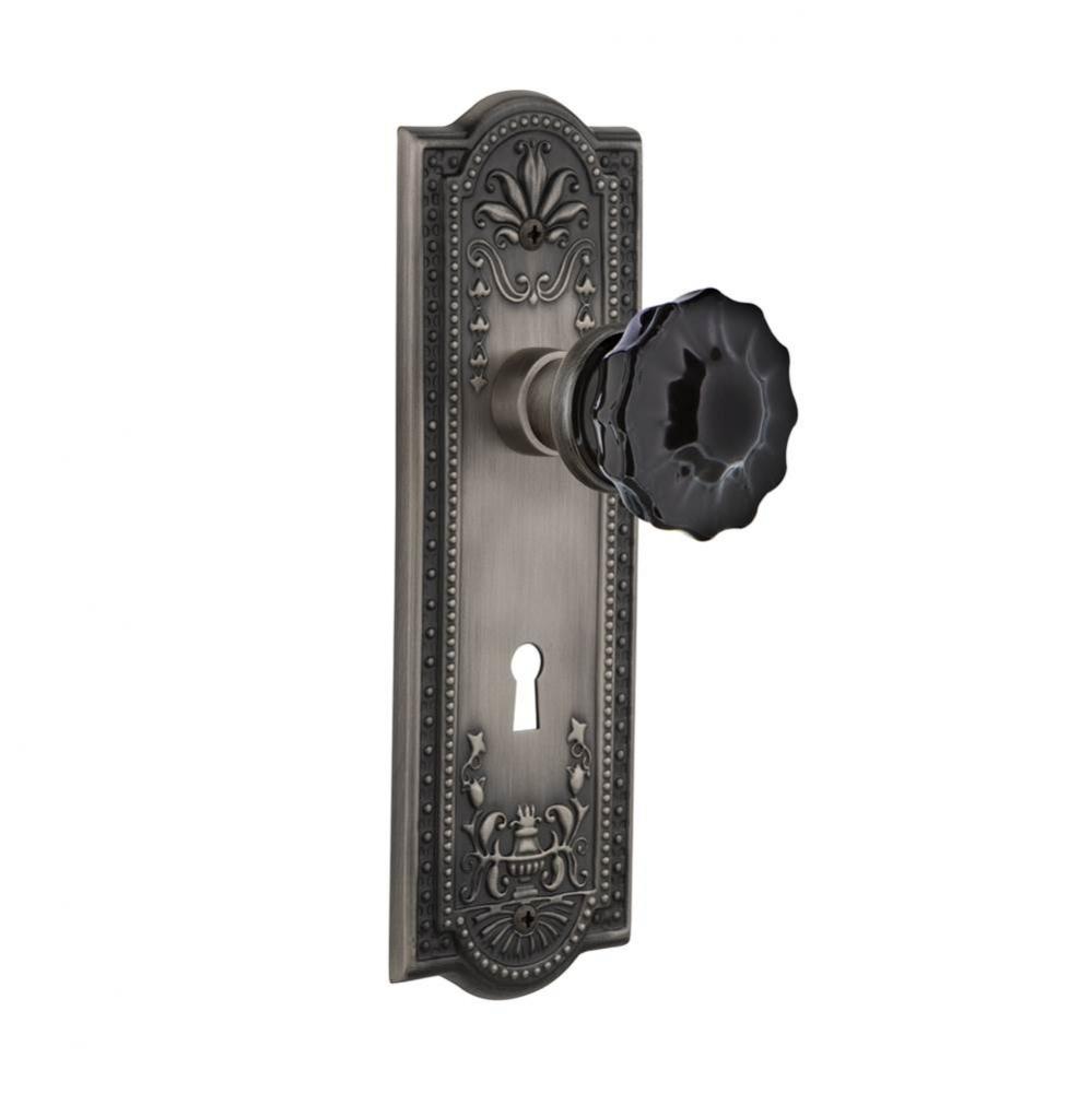 Nostalgic Warehouse Meadows Plate with Keyhole Passage Crystal Black Glass Door Knob in Antique Pe