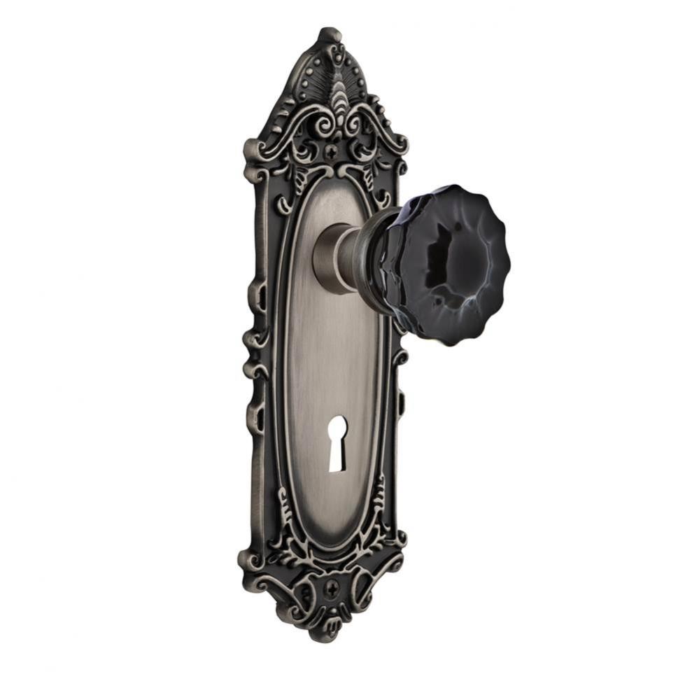 Nostalgic Warehouse Victorian Plate with Keyhole Passage Crystal Black Glass Door Knob in Antique