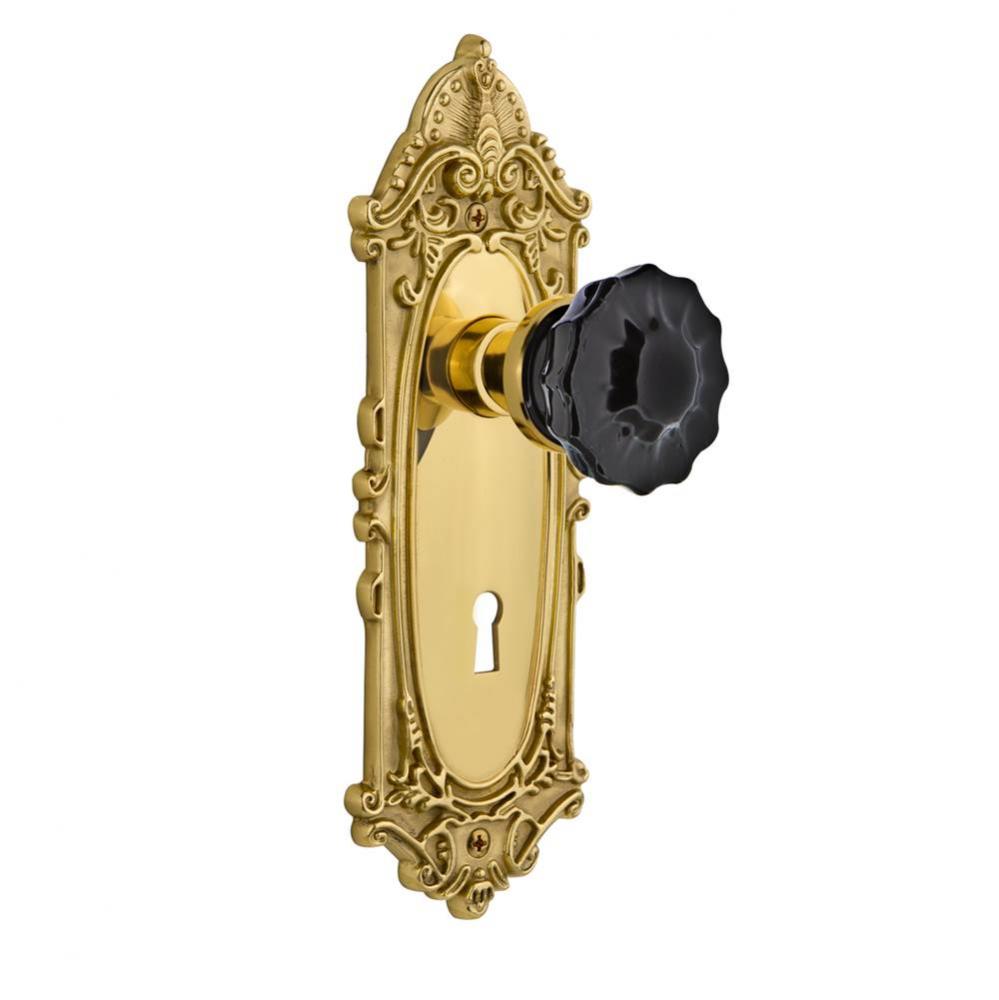 Nostalgic Warehouse Victorian Plate with Keyhole Passage Crystal Black Glass Door Knob in Polished