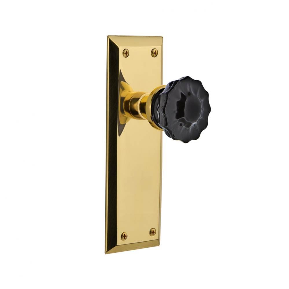 Nostalgic Warehouse New York Plate Single Dummy Crystal Black Glass Door Knob in Polished Brass