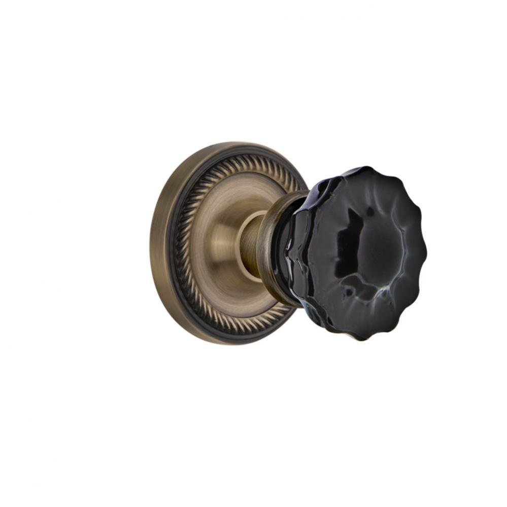 Nostalgic Warehouse Rope Rosette Single Dummy Crystal Black Glass Door Knob in Antique Brass