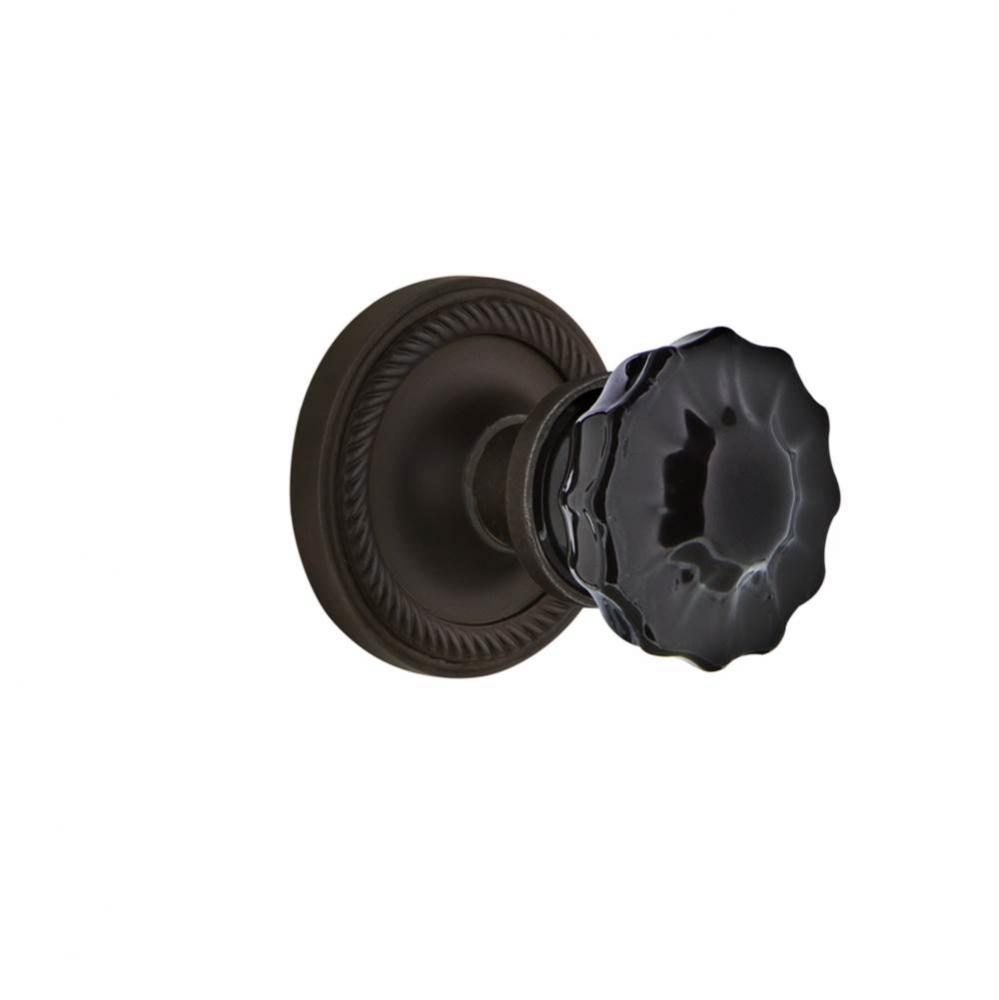 Nostalgic Warehouse Rope Rosette Single Dummy Crystal Black Glass Door Knob in Oil-Rubbed Bronze