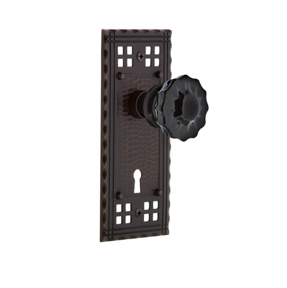 Nostalgic Warehouse Craftsman Plate with Keyhole Single Dummy Crystal Black Glass Door Knob in Tim