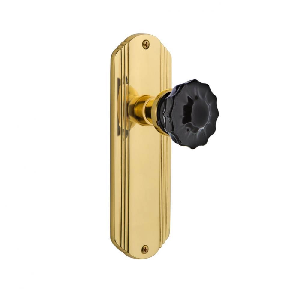 Nostalgic Warehouse Deco Plate Double Dummy Crystal Black Glass Door Knob in Polished Brass