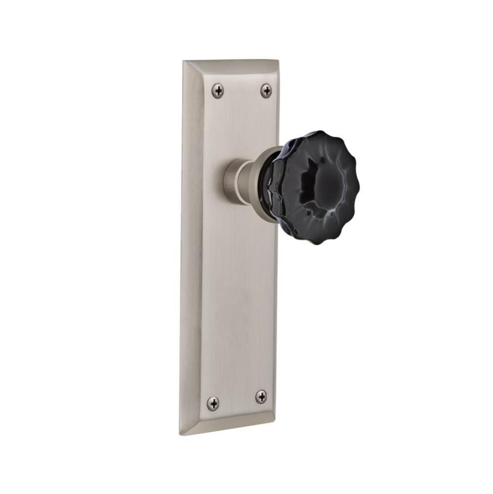 Nostalgic Warehouse New York Plate Double Dummy Crystal Black Glass Door Knob in Satin Nickel