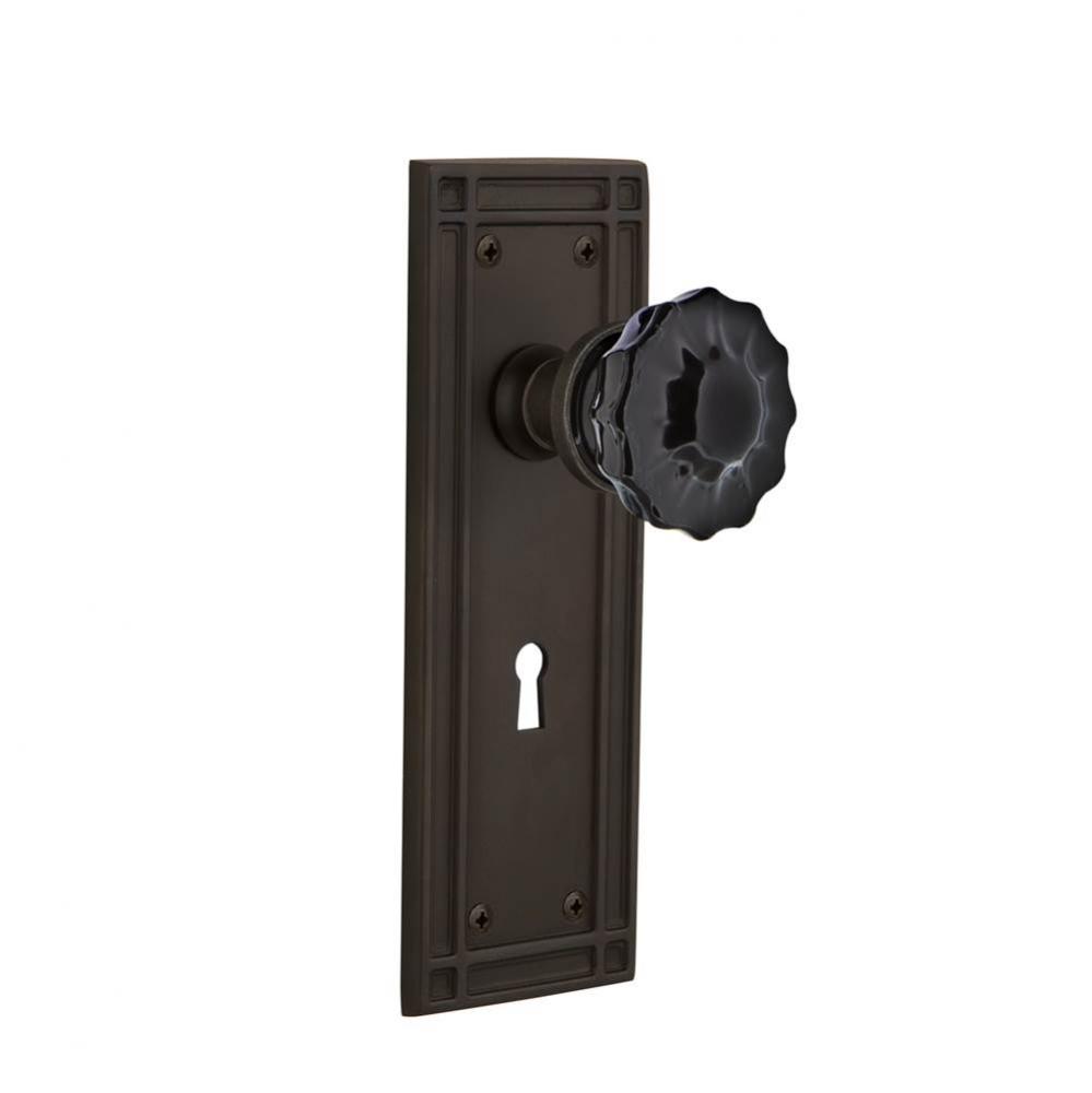 Nostalgic Warehouse Mission Plate with Keyhole Double Dummy Crystal Black Glass Door Knob in Oil-R