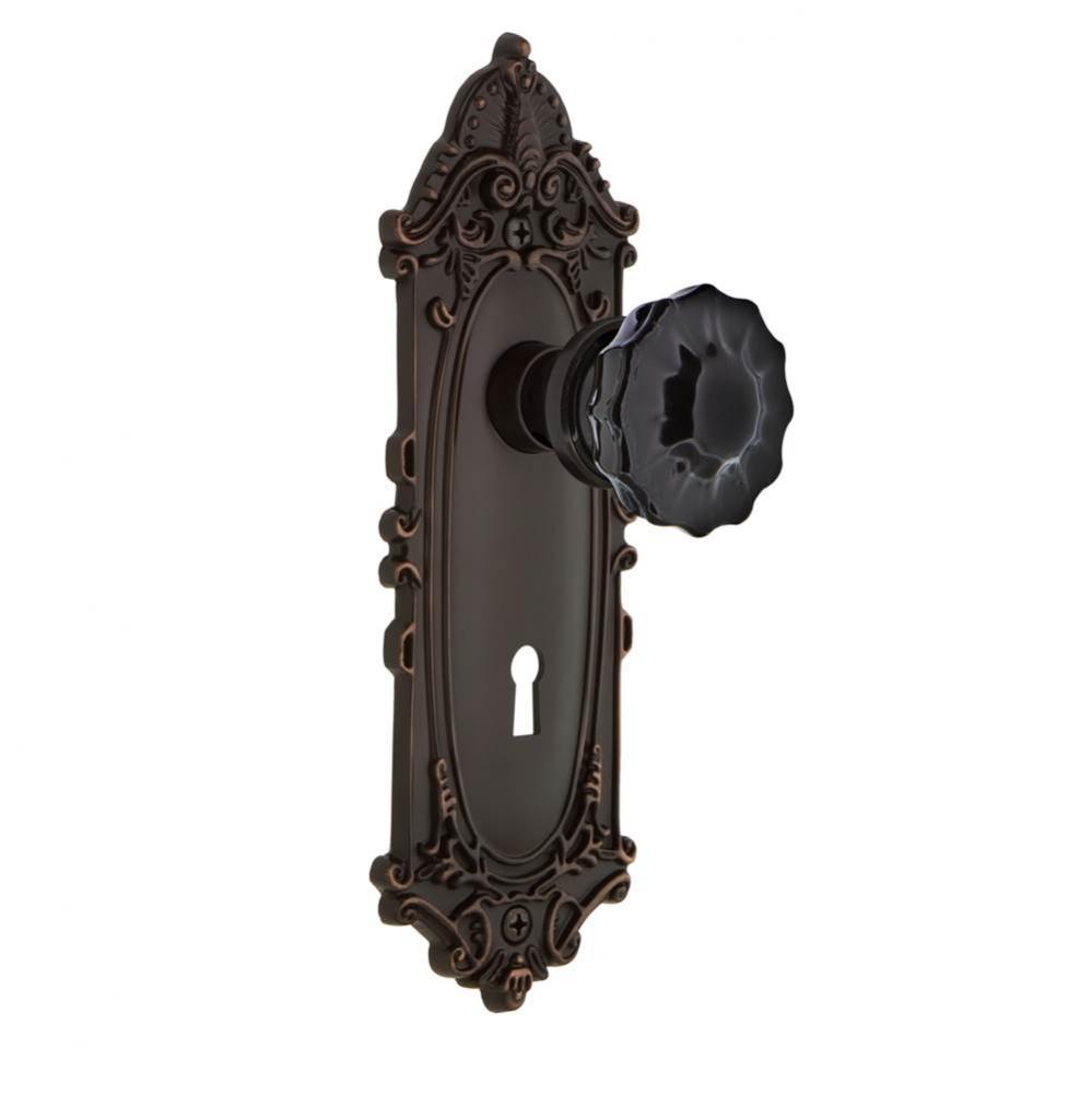 Nostalgic Warehouse Victorian Plate with Keyhole Double Dummy Crystal Black Glass Door Knob in Tim