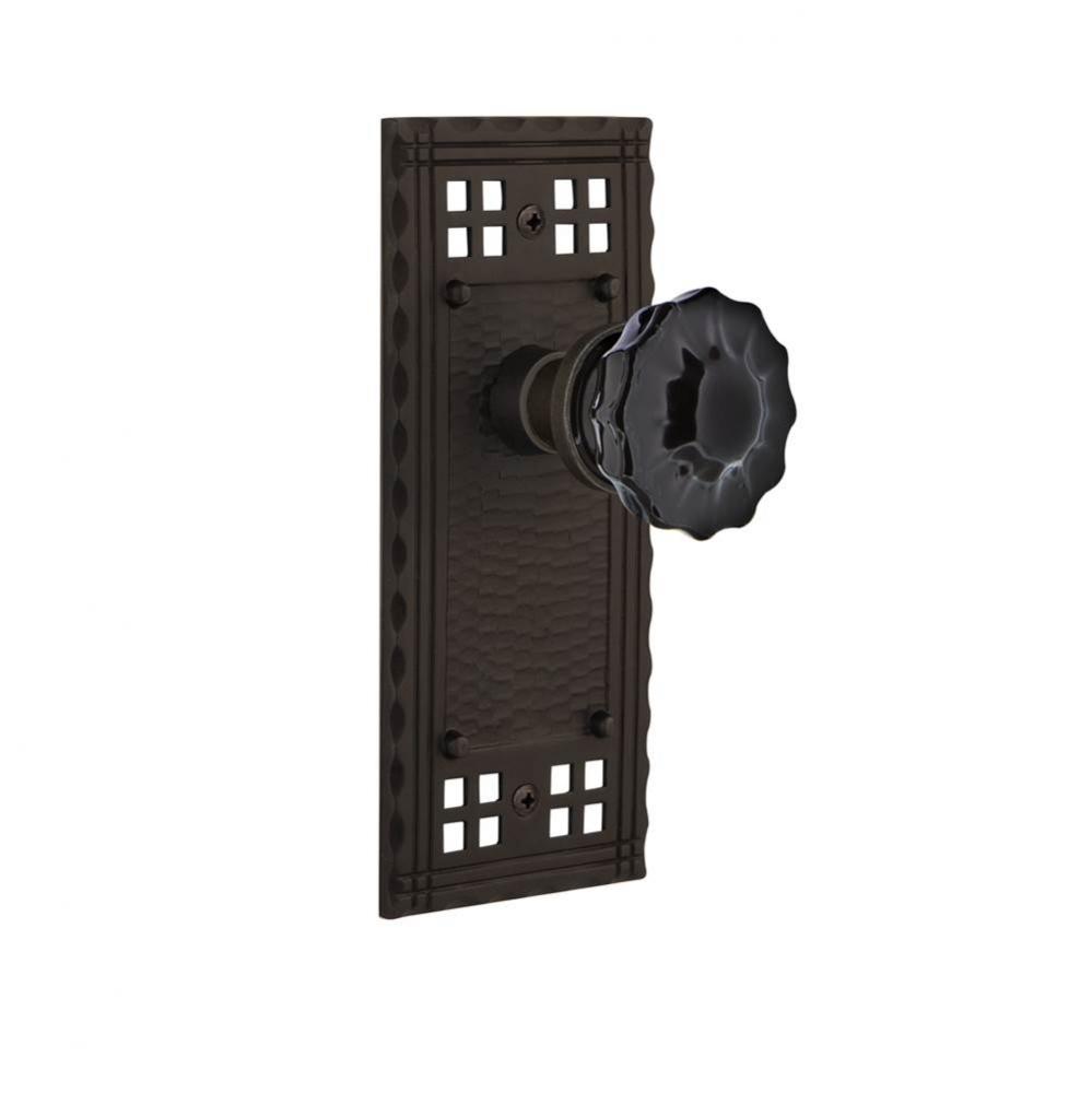 Nostalgic Warehouse Craftsman Plate Privacy Crystal Black Glass Door Knob in Oil-Rubbed Bronze