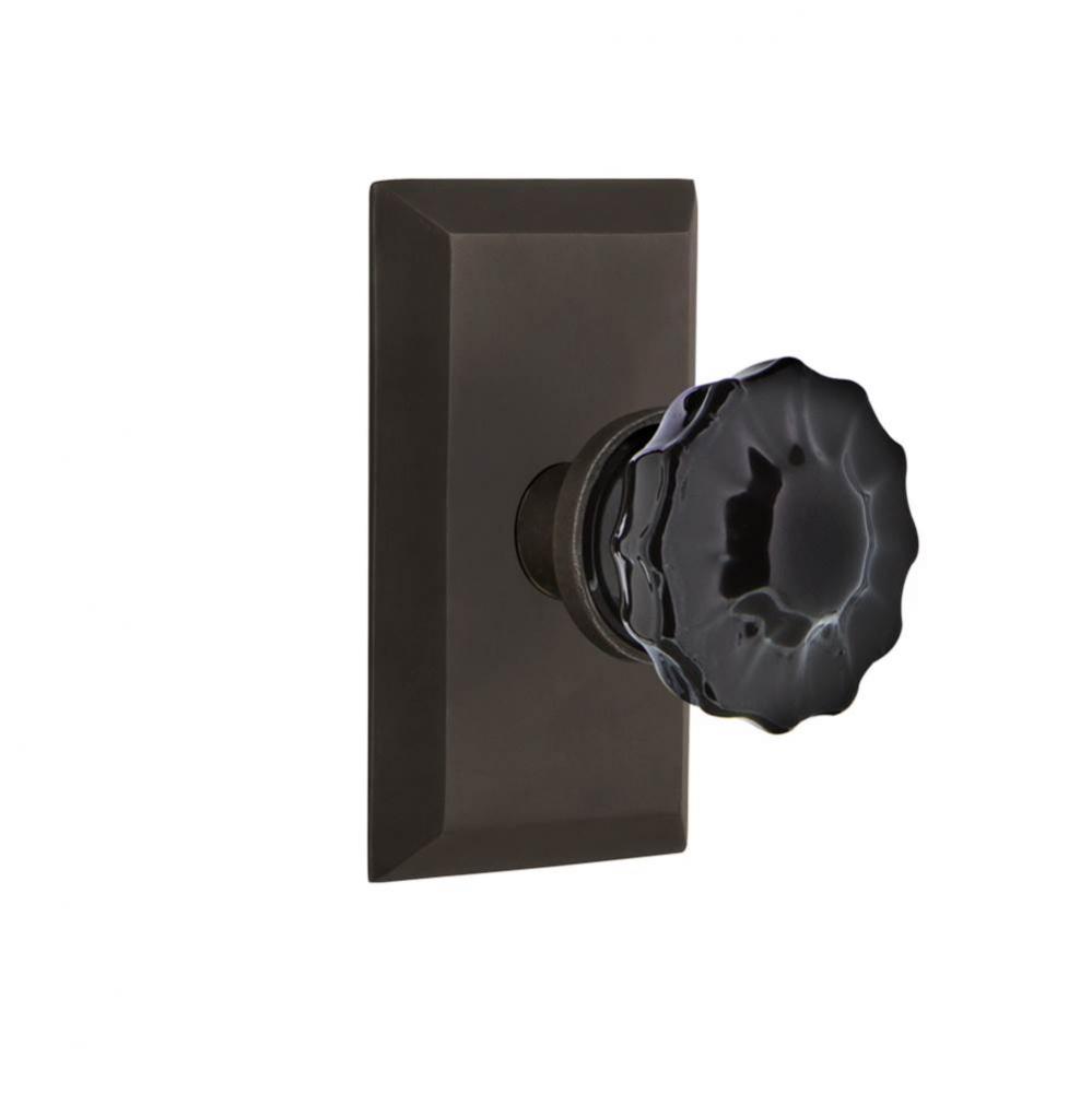 Nostalgic Warehouse Studio Plate Privacy Crystal Black Glass Door Knob in Oil-Rubbed Bronze