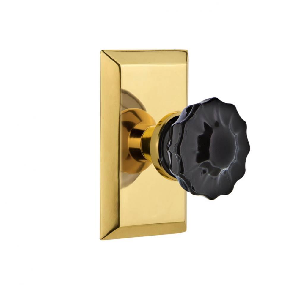 Nostalgic Warehouse Studio Plate Privacy Crystal Black Glass Door Knob in Polished Brass