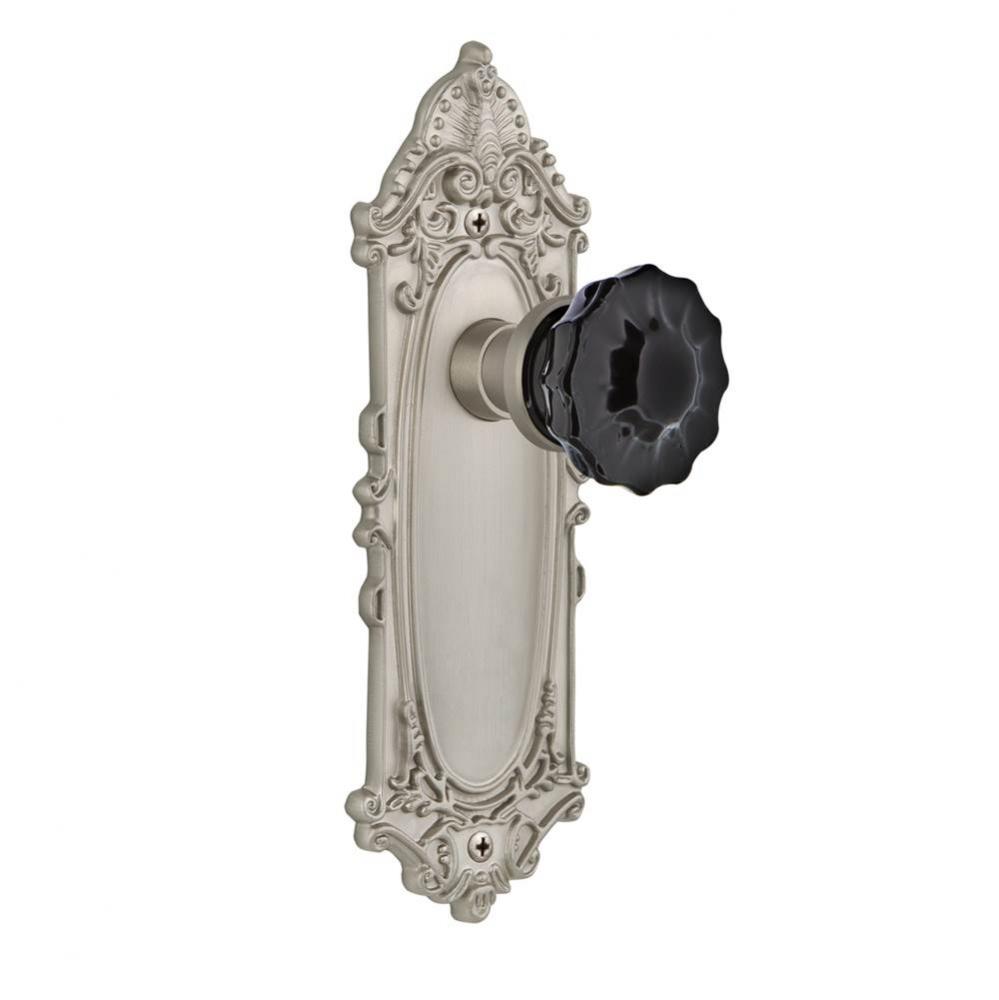 Nostalgic Warehouse Victorian Plate Privacy Crystal Black Glass Door Knob in Satin Nickel