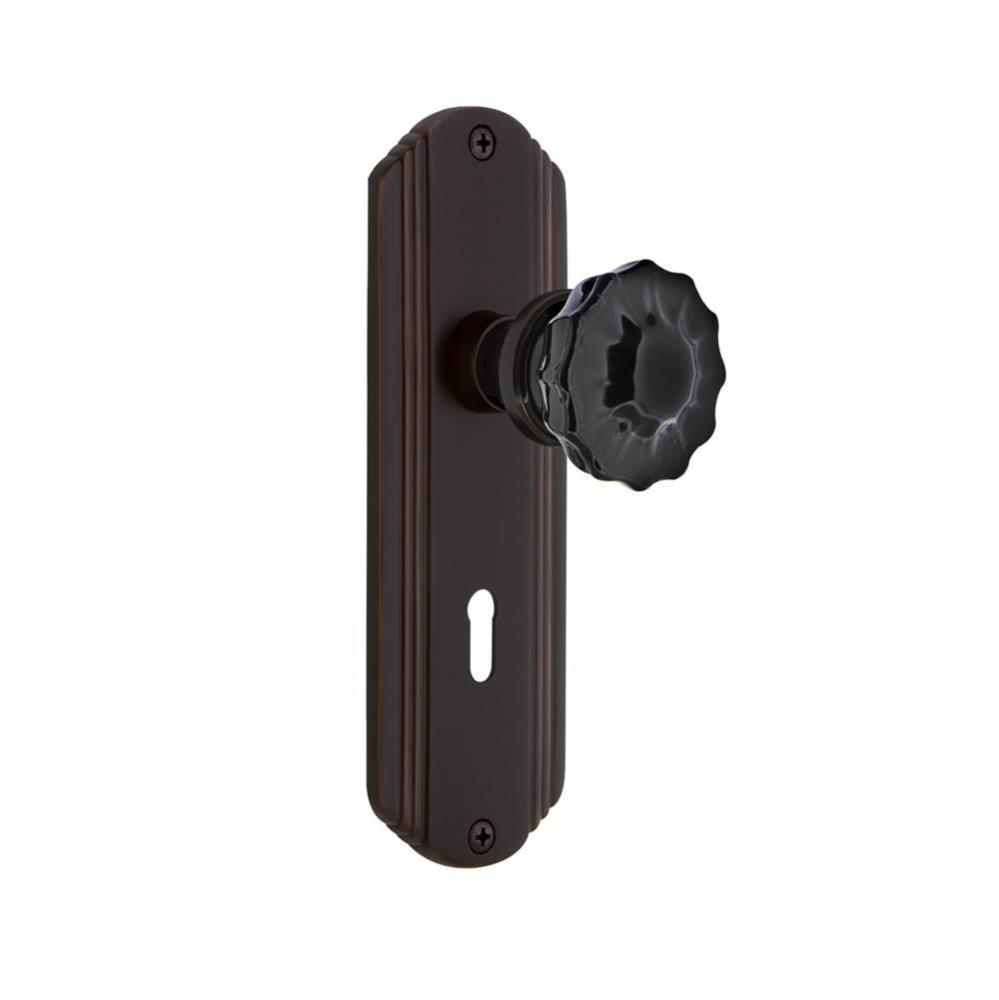 Nostalgic Warehouse Deco Plate with Keyhole Privacy Crystal Black Glass Door Knob in Timeless Bron